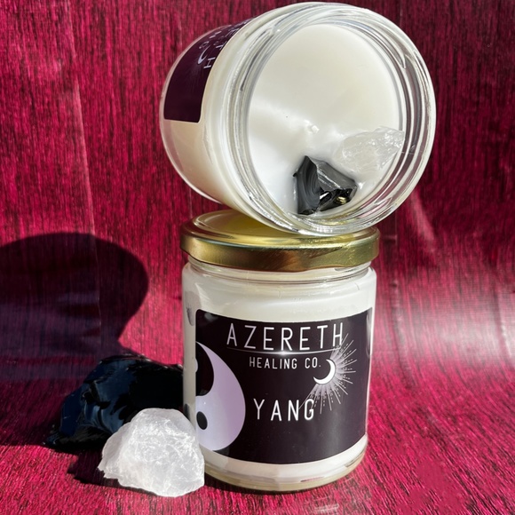 Handmade Yang Crystal Candle | Obsidian & Clear Quartz Aesthetic Candles - Picture 2 of 3